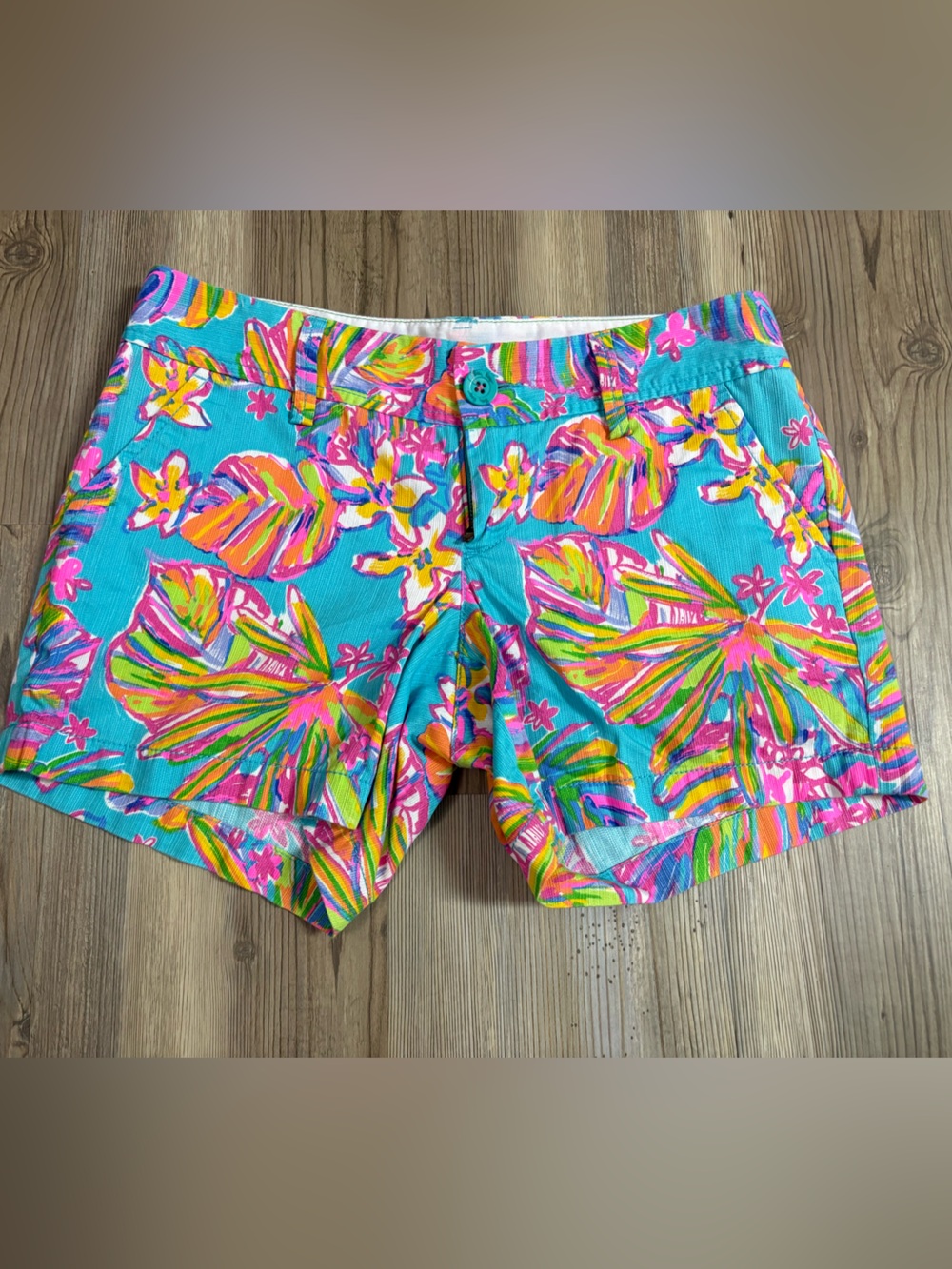 Lilly Pulitzer Callahan Tropical Floral Shorts - Turquoise, Pink & Orange Sz 0